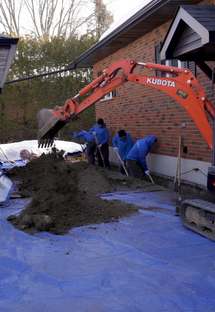 waterproofing of foundaton in progress