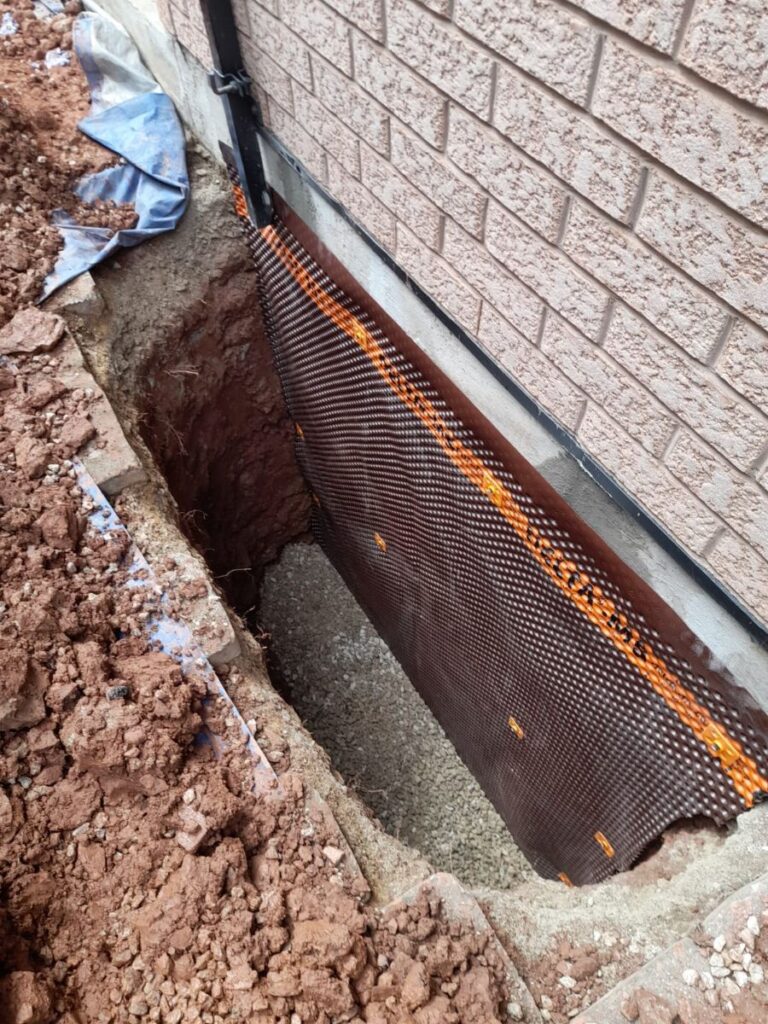 exterior basement waterproofing membrane installed