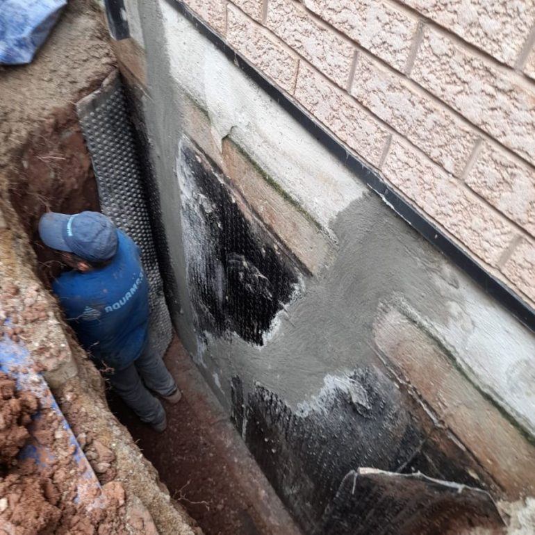 structural foundation crack repair in progress